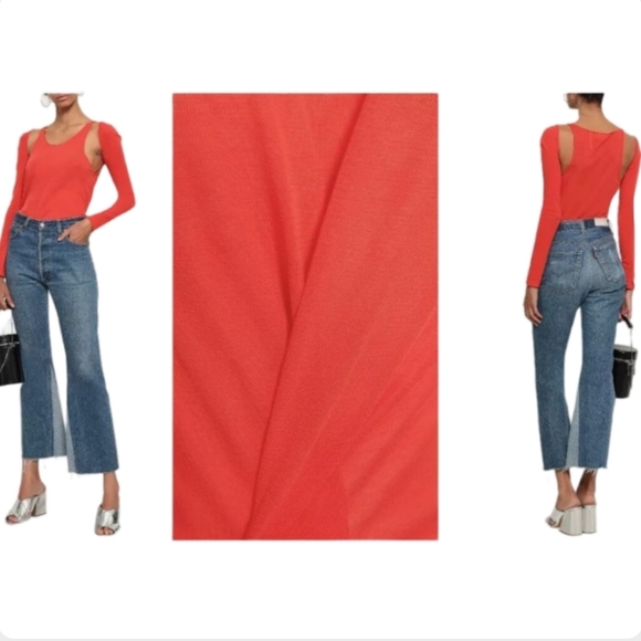 Helmut Lang Archive Orange Cold Shoulder Tank With Sleeves Size L NWT - Picture 2 of 10